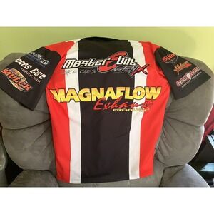 Advanced Racewear Racing Polo Red Black Magnaflow MasterSbilt Sponsor Shirt M
